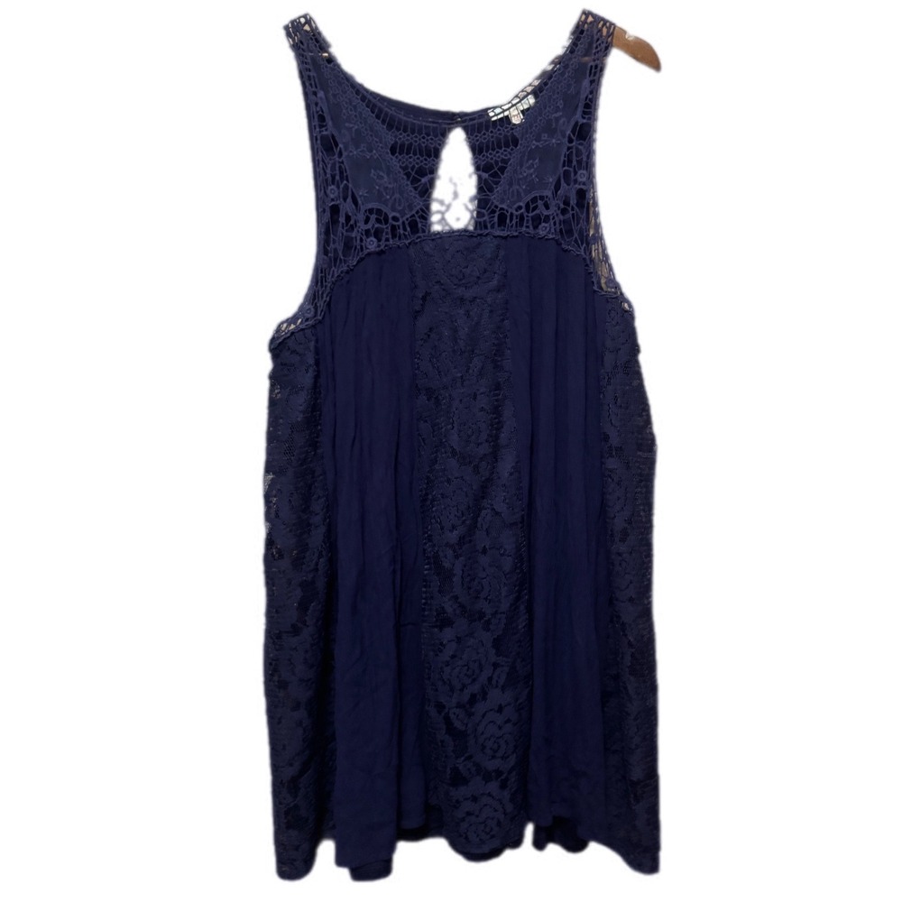 Love Fire Lace Tank Top Womens 2X Navy Blue Excellent Crochet Boho Sleeveless